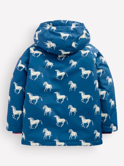 Mini Boden Kids' Printed Anorak Jacket, Blue Horses - view 2, Blue Horses