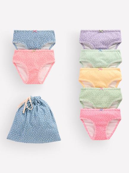 Mini Boden Kids' Printed Cotton Knickers, Pack of 7, Floral Spring, Floral Spring