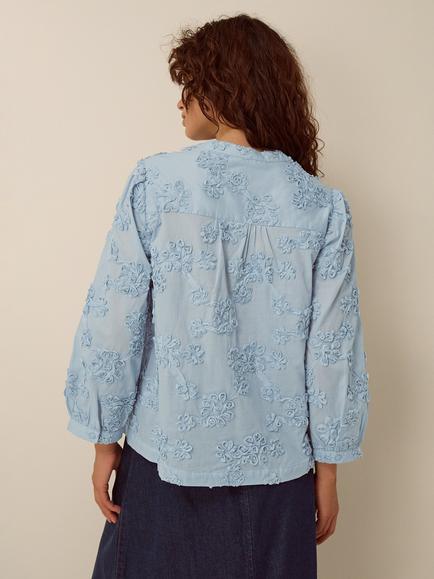 Monsoon Blair Embroidered Floral Long Sleeve Top, Blue - view 2, Blue
