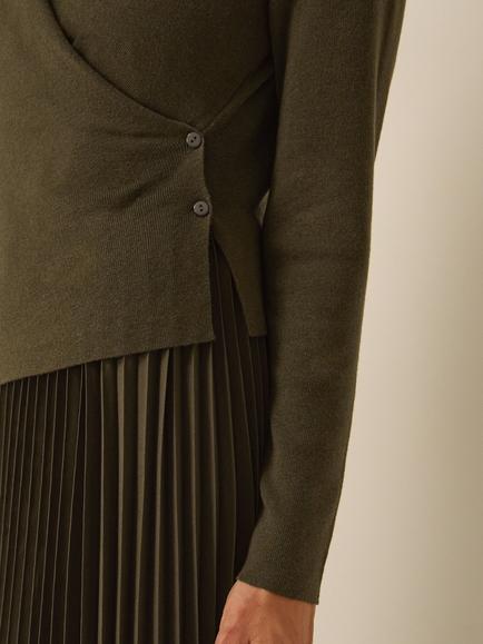 Monsoon Fiz Long Sleeve Drape Pleated Midi Dress, Khaki - view 2, Khaki