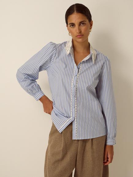 Monsoon Quinn Cotton Stripe Blouse, Blue, Blue