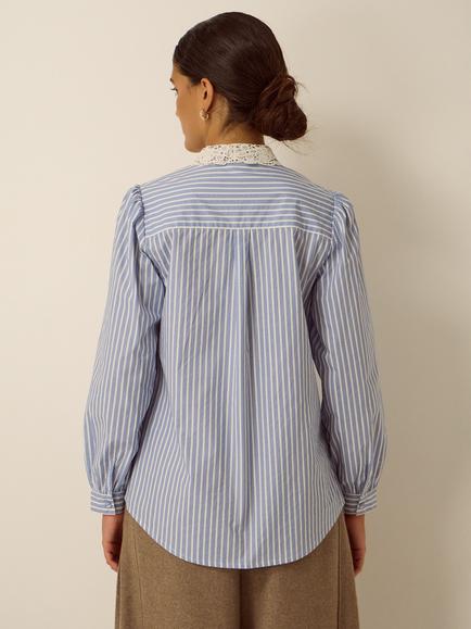Monsoon Quinn Cotton Stripe Blouse, Blue - view 2, Blue