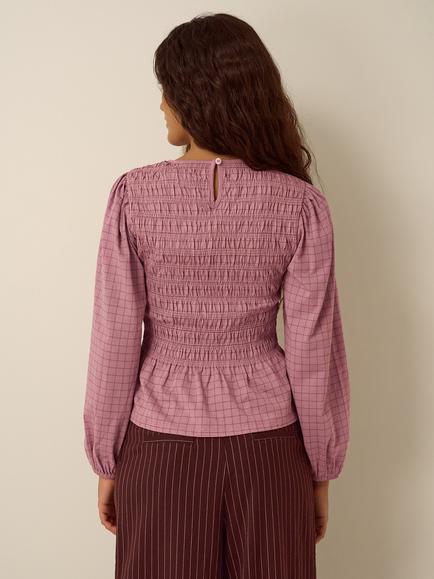 Monsoon Cotton Check Blouse, Pink - view 2, Pink