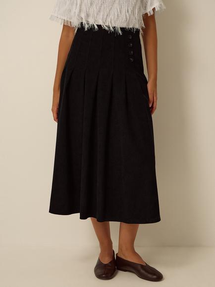 Monsoon Sonja Corduroy Pleated Skirt, Black, Black