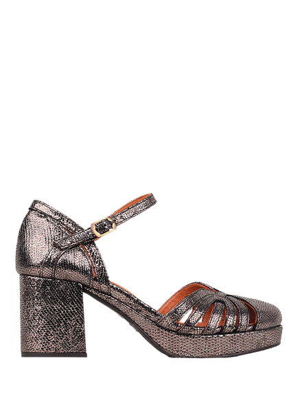 Esska Cecily Leather Block Heel Court Shoes, Metallic Chrome, Metallic Chrome