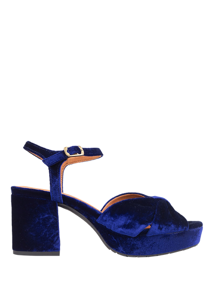 Esska Chilli Velvet Block Heel Sandals, Velvet Electric Blue, Velvet Electric Blue