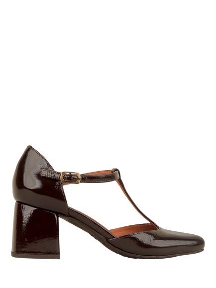 Esska Joy Patent Leather Block Heel Court Shoes, Patent Dark Brown, Patent Dark Brown