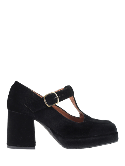 Esska Saffron Velvet Block Heel Court Shoes, Velvet Black, Velvet Black
