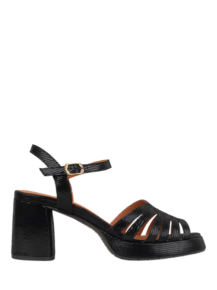 Esska Angie Leather Block Heel Strappy Sandals, Metallic Black, Metallic Black