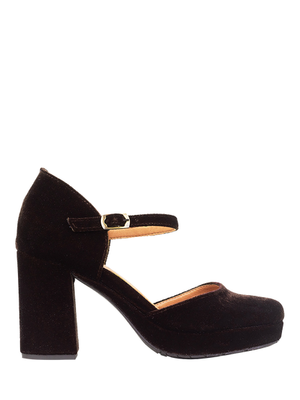 Esska Viv Velvet Block Heel Platform Court Shoes, Velvet Dark Brown, Velvet Dark Brown