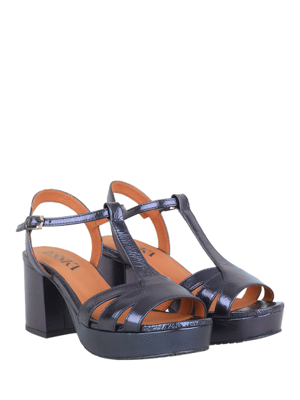 Esska Charlie T-Bar Sandals, Metallic Navy - view 2, Metallic Navy