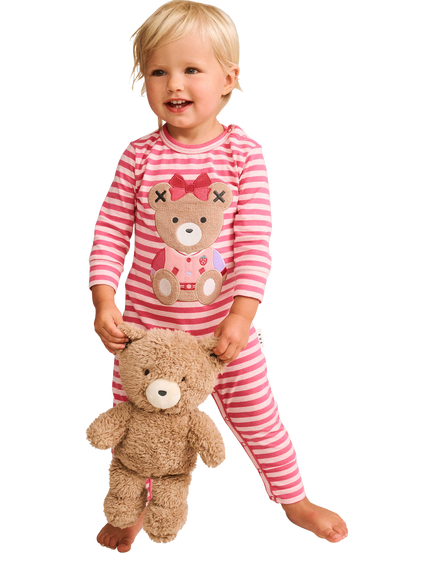 Hux Baby Baby Long Sleeve Stripe Bodysuit, Berry - view 2, Berry