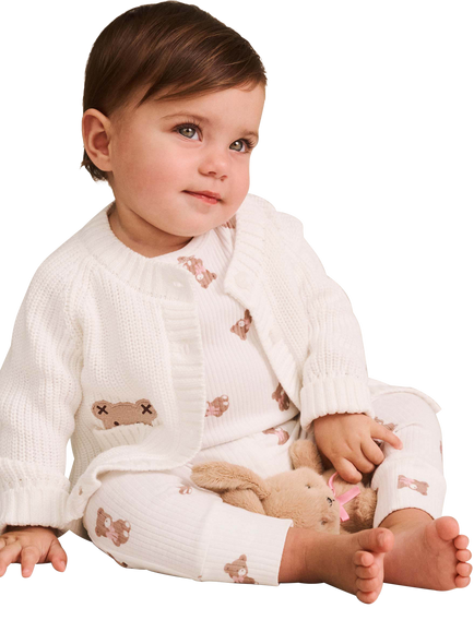 Hux Baby Baby Peekaboo Cotton Cardigan, Almond Milk - view 2, Almond Milk
