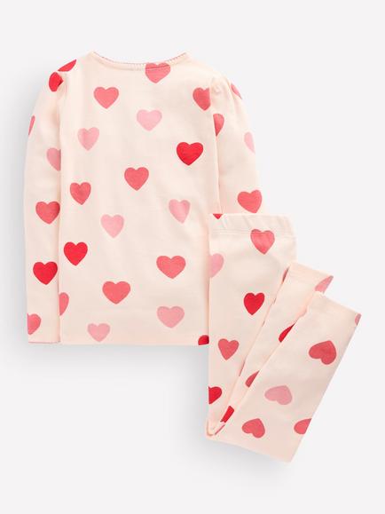 Mini Boden Kids' Printed Long John Pyjama Set,  Soft Ivory Hearts - view 2, Soft Ivory Hearts