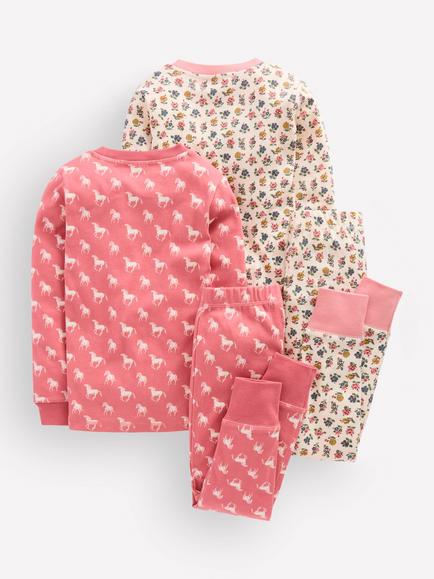 Mini Boden Kids' Printed Long John Pyjama Set, Pack of 2, Vintage Rose Horses - view 2, Vintage Rose Horses