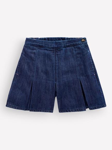 Mini Boden Kids' Pleated Cotton Skort Skirt, Denim, Denim