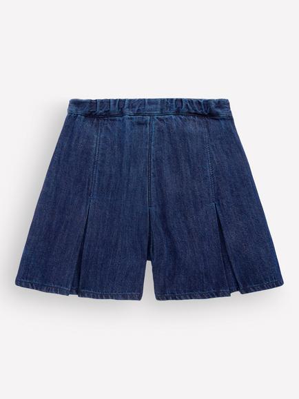 Mini Boden Kids' Pleated Cotton Skort Skirt, Denim - view 2, Denim