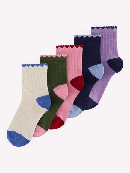 Mini Boden Kids' Fun Trim Cotton Rich Socks, Pack of 5, Multi, Multi