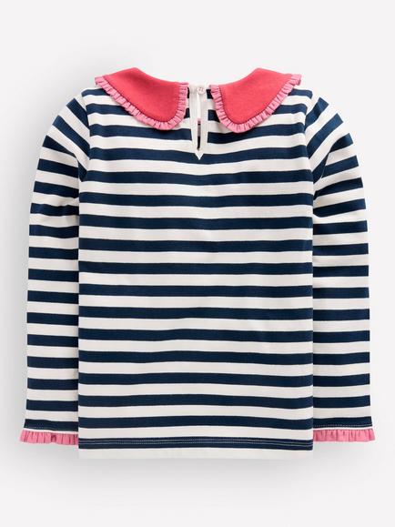 Mini Boden Kids' Collared Breton Jersey Top, Ivory/Blue Floral - view 2, Ivory/Blue Floral