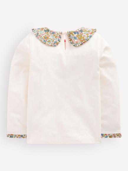 Mini Boden Floral Collared Breton Jersey Top, Ivory/Blue Floral - view 2, Ivory/Blue Floral