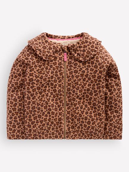 Mini Boden Kids' Cotton Animal Collar Cardigan, Brown Leopard, Brown Leopard