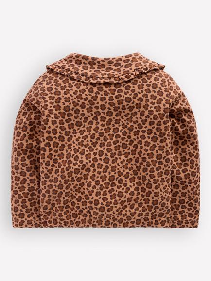 Mini Boden Kids' Cotton Animal Collar Cardigan, Brown Leopard - view 2, Brown Leopard