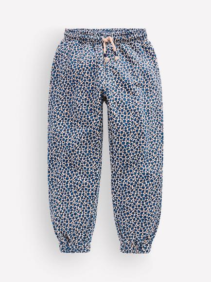 Mini Boden Kids' Fun Printed Cotton Trousers, White/Blue Leopard, White/Blue Leopard