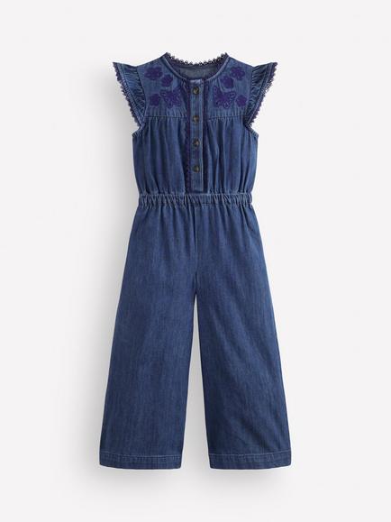 Mini Boden Kids' Flutter Sleeve Cotton Jumpsuit, Mid Vintage, Mid Vintage