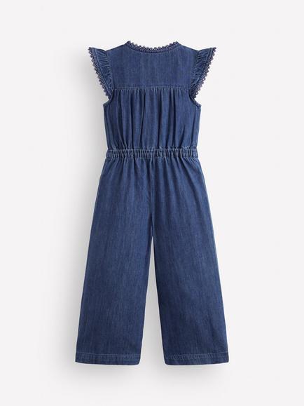 Mini Boden Kids' Flutter Sleeve Cotton Jumpsuit, Mid Vintage - view 2, Mid Vintage