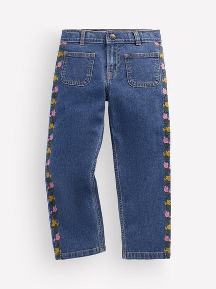 Mini Boden Kids' Patch Pocket Jeans, Blue, Denim Blue