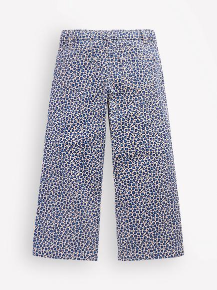 Mini Boden Kids' Printed Wide Leg Jeans, White/Blue Leopard - view 2, White/Blue Leopard