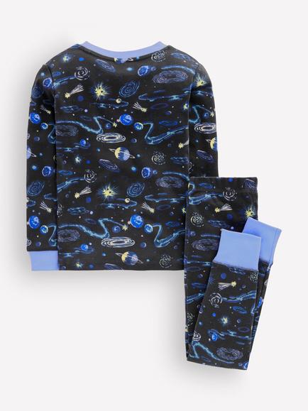 Mini Boden Kids' Space Print Long John Pyjama Set, Shadow Grey - view 2, Shadow Grey