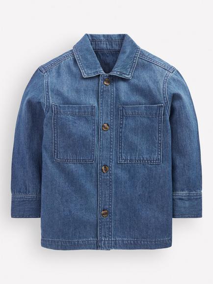 Mini Boden Kids' Denim Shacket, Mid Denim, Mid Denim