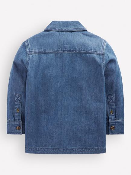 Mini Boden Kids' Denim Shacket, Mid Denim - view 2, Mid Denim