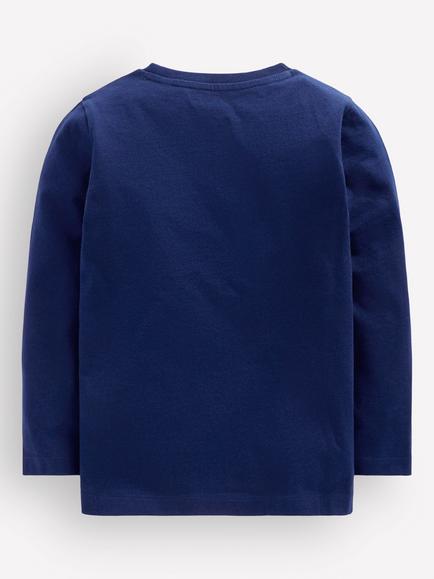 Mini Boden Kids' Long Sleeve Cotton Animal T-Shirt, Navy Dinosaur - view 2, Navy Dinosaur