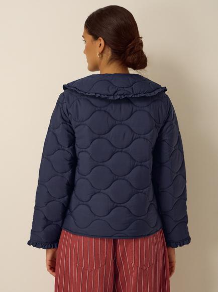 Monsoon Jade Quilted Collared Jacket, Navy - view 2, Navy