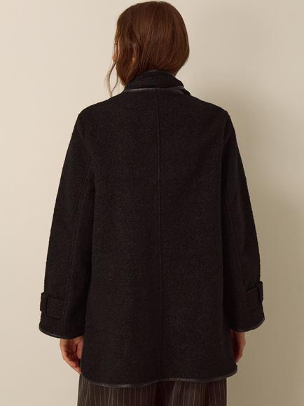 Monsoon Mae Boucle Pea Coat, Black - view 2, Black