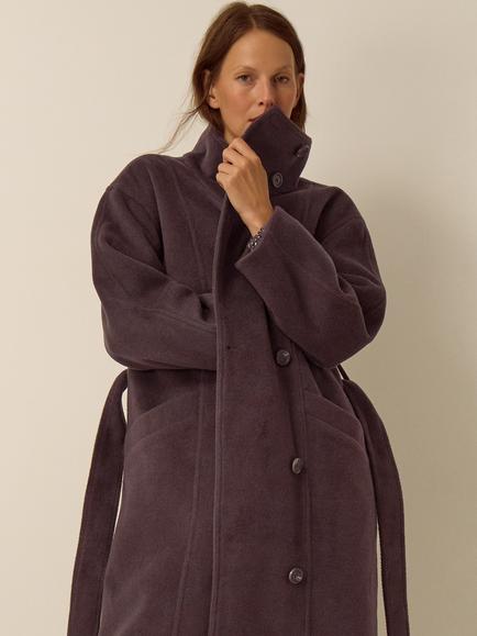 Monsoon Millie Funnel Neck Belted Coat, Chocolate - view 2, Chocolate