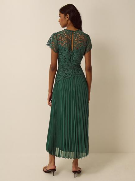 Monsoon Mila Pleated Dress, Green - view 2, Green