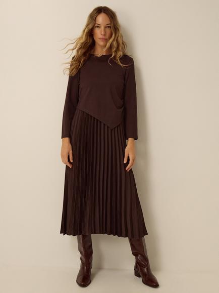 Monsoon Petra Pleated Midi Dress, Chocolate, Chocolate