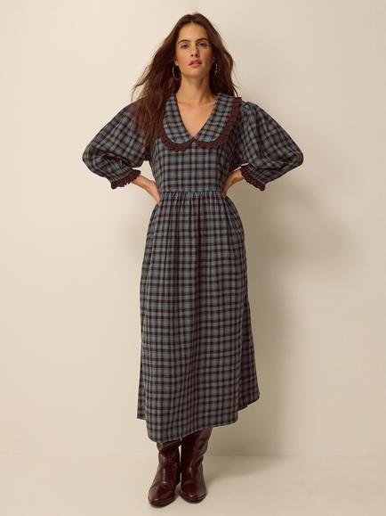 Monsoon Ruby Gingham Midi Dress, Blue, Blue