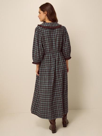 Monsoon Ruby Gingham Midi Dress, Blue - view 2, Blue