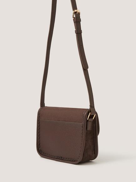 Monsoon Amy Suede Micro Crossbody Bag, Chocolate - view 2, Chocolate