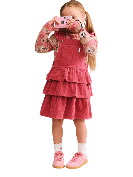 Hux Baby Kids' Corduroy Pinafore Dress, Berry - view 2, Berry