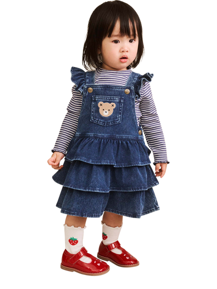 Hux Baby Baby Denim Pinafore Dress, Blue Denim - view 2, Blue Denim