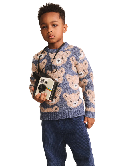 Hux Baby Baby Crew Neck Bear Jumper, Multi - view 2, Multi