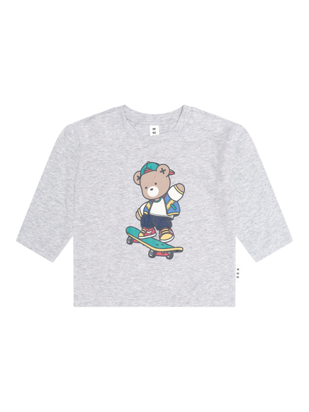 Hux Baby Baby Skater Print Long Sleeve T-Shirt, Grey Marl, Grey Marl