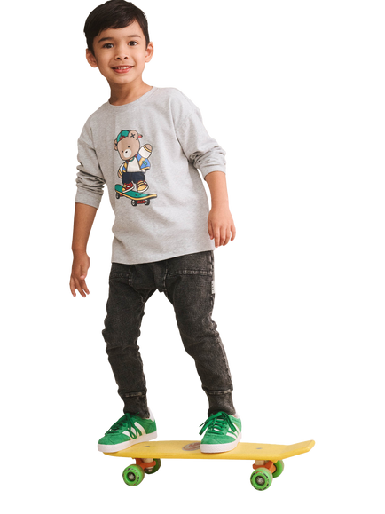 Hux Baby Baby Skater Print Long Sleeve T-Shirt, Grey Marl - view 2, Grey Marl