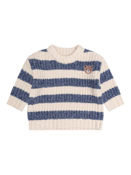 Hux Baby Baby Huxbear Knitted Stripe Jumper, Ink/Ecru, Ink/Ecru