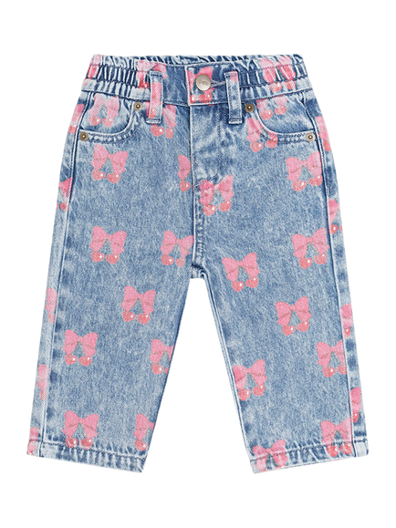 Hux Baby Baby Cherry Bow Denim Trousers, Multi Denim, Multi Denim